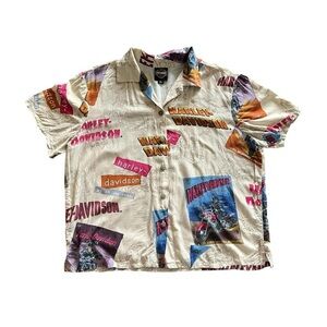 Harley-Davidson Women Short Sleeve Button Up Hawaiian Style Logo Shirt Size XL